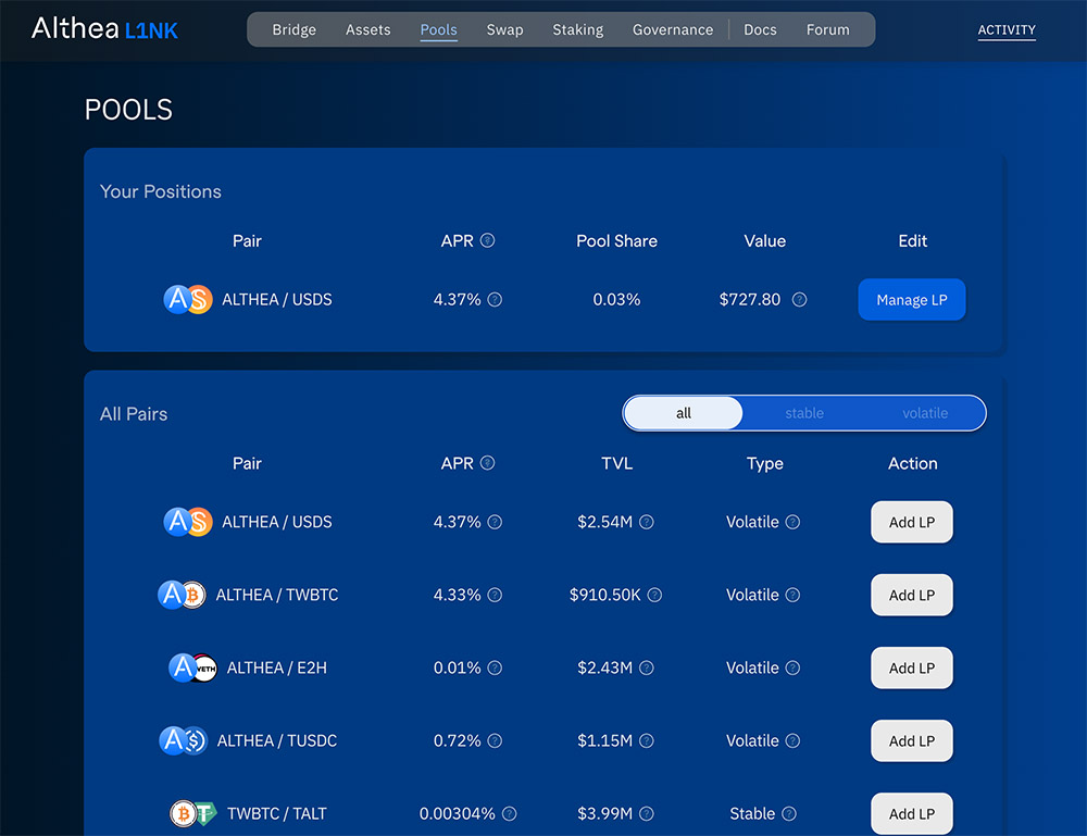 Althea L1 iFi DEX testnet